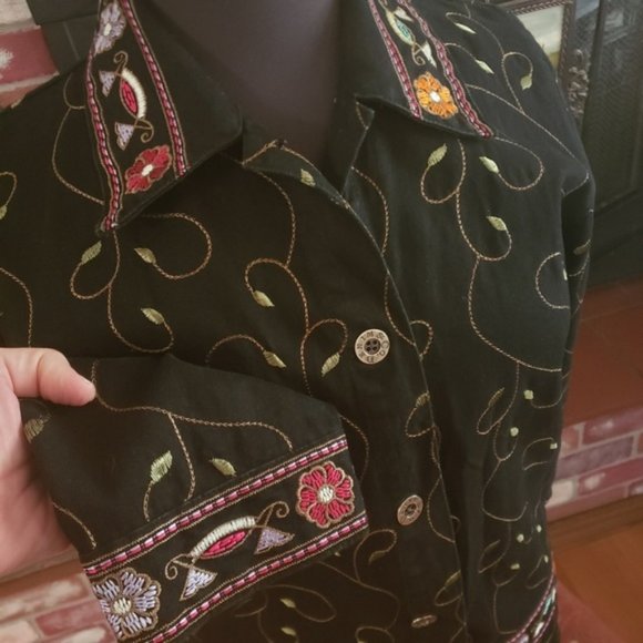 DENIM & CO BLACK EMBROIDERED JACKET M - Picture 2 of 8